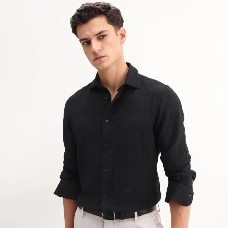 REGULAR FIT CHECKED PRINT SHIRT VAXO - BLACK