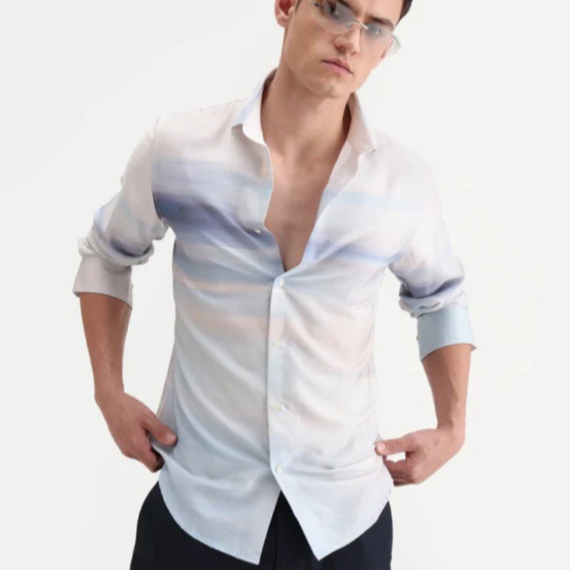 REGULAR FIT ABSTRACT PRINT SHIRT PUMOT - OFF WHITE