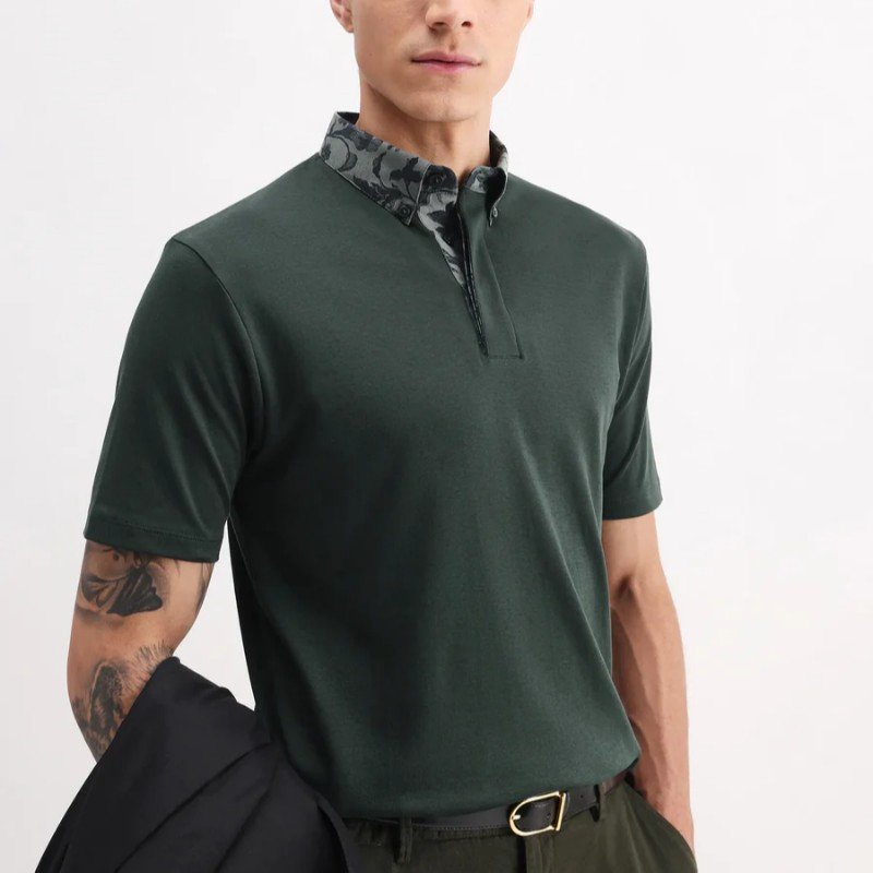 REGULAR FIT PLAIN POLO RINGER-A25 - DARK GREEN