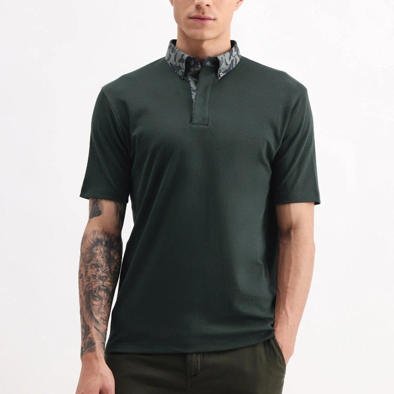 REGULAR FIT PLAIN POLO RINGER-A25 - DARK GREEN